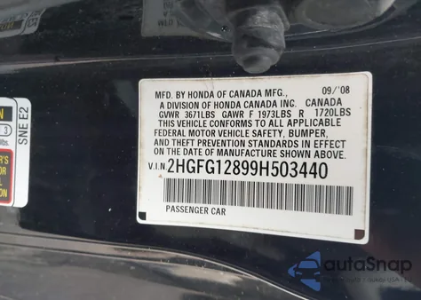 2009 Honda Civic Ex из США, поврежденный, VIN 2HGFG12899H503440